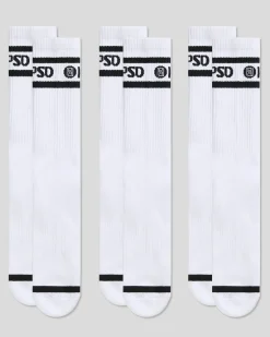 3 Pack - Logo Stripe Crew - White